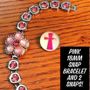 Pink Bracelet with 2 Snaps, 18mm